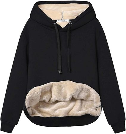 Haellun Womens Casual Winter Warm Fleece Sherpa Lined Pullover Hooded Sweatshirt at Amazon Women’s Clothing store