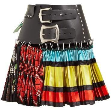 Chopova Lowena - Pleated Leather And Silk Blend Mini Skirt - Womens - Multi