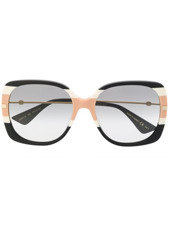 Gucci Eyewear striped oversized frame sunglasses black & brown 573203J0740 - Farfetch