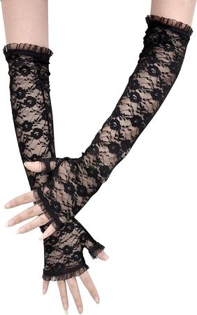 Simplicity Evening Party Wedding Fingerless Elbow Flowers Lace Gloves, Black Floral_Fingerless at Amazon Women’s Clothing store: Cold Weather Gloves