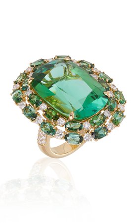 18k Yellow Gold Cocktail Ring With Green Tourmaline By Margot Mckinney