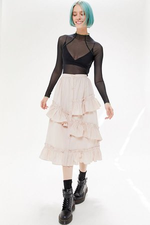 UO Abington Tiered Ruffle Midi Skirt
