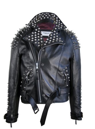 black studded leather jacket high collar