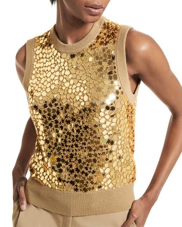 Michael Kors Collection Sequin-Embellished Sleeveless Cashmere Sweater | Neiman Marcus
