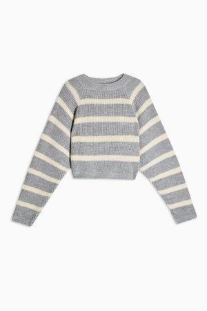Knitted Stripe Super Crop Jumper | Topshop grey