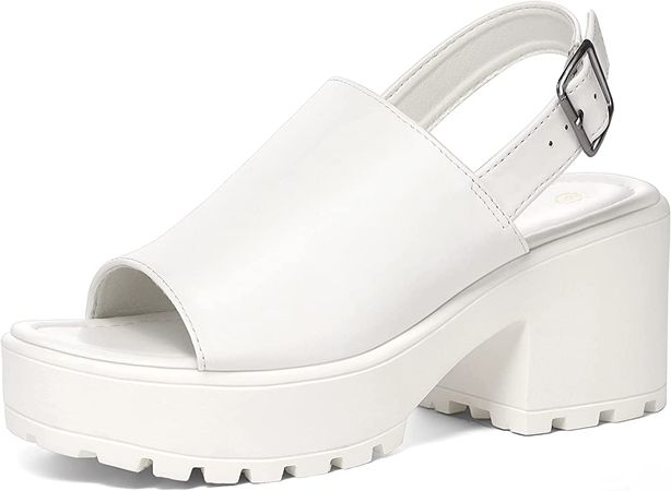 Amazon.com | mysoft Women's Platform Heel Sandals Slingback Lug Sole Comfortable Lightweight Ankle Strap Open Toe Chunky Block Heels Fashion Dress Shoes | Heeled Sandals