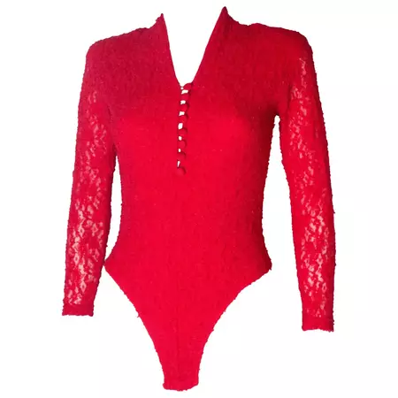 Red Lace Vintage Bodysuit, 1980s For Sale at 1stDibs