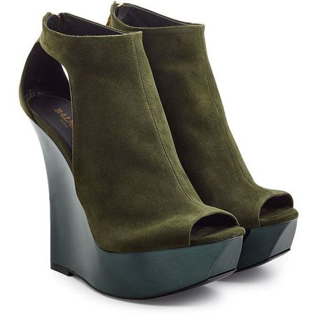 Army Green Platform Open Toe Wedges