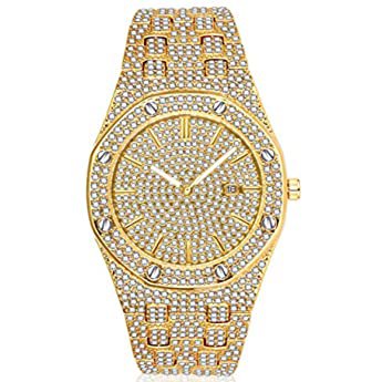 Amazon.com: 2cm Hip Hop Men Bracelets Gold Color Iced Out Crystal Miami Cuban Chain Gold Silver Men Watch +Bracelet Set Hip Hop King New: Watches