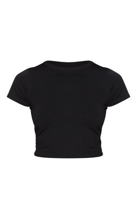 Black Cotton Short Sleeve Crop Top | Tops | PrettyLittleThing