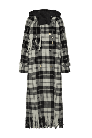 MOTHER OF PEARL Spencer hooded fringed checked wool coat