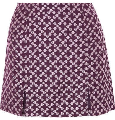Floral-jacquard Mini Skirt - Plum