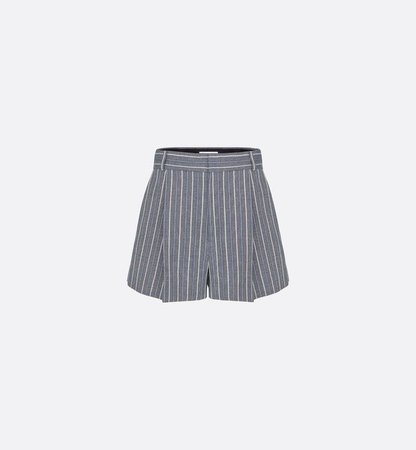 Pleated Shorts Blue and Gray Striped Wool - products | DIOR