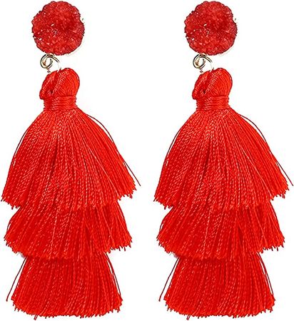 Amazon.com: Rave Envy Red Tassel Earrings for Women - Colorful Layered Tassle Bohemian Style Earrings: Clothing, Shoes & Jewelry