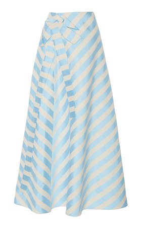 Bow-Embellished Striped Linen-Blend Midi Skirt by DELPOZO | Moda Operandi