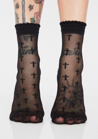 Widow Sheer Cross Ankle Socks | Dolls Kill