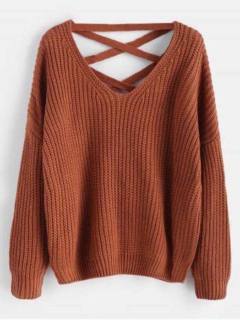 [65% OFF] 2019 Lace Up Drop Shoulder Chunky Sweater In LIGHT BROWN | ZAFUL ..