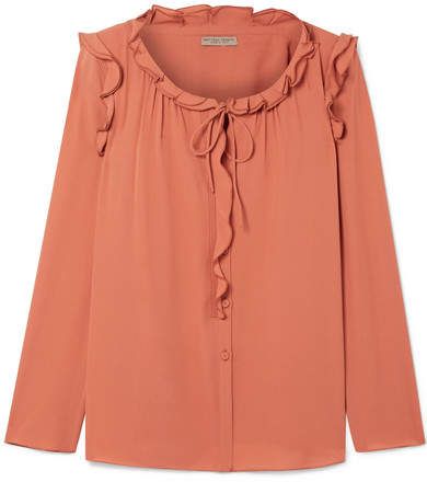 Ruffle-trimmed Silk-georgette Blouse - Coral