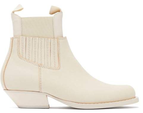 Square Toe Western Leather Ankle Boots - Womens - Cream