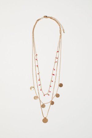 Triple-strand Necklace - Gold-colored/red beads - Ladies | H&M US
