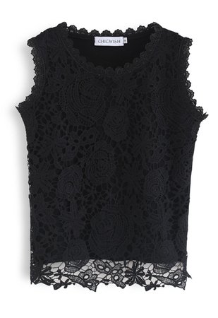 Lace Crochet Front Tank Top in Black - TOPS - Retro, Indie and Unique Fashion