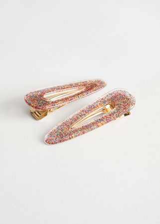 Two Pack Glitter Hair Clips - Multi Glitter - Hairaccessories - & Other Stories