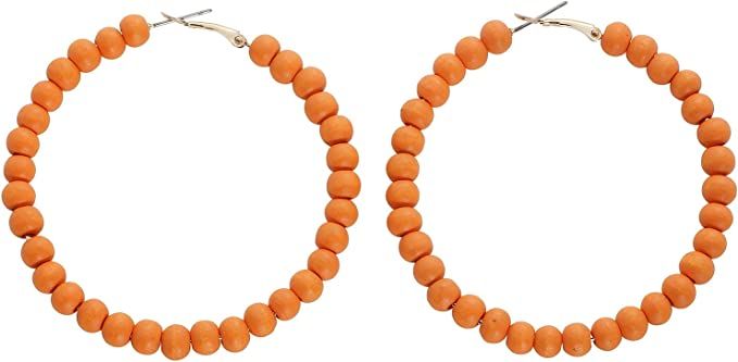 Amazon.com: COIRIS Wooden Beaded Hoop Big Earrings Bohemian Circle Round Bead Earrings Circle Drop Dangle Earrings Jewelry For Women Girls(ER1185-Orange): Clothing, Shoes & Jewelry
