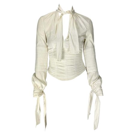 F/W 2003 Gucci by Tom Ford Ruched White Tie Blouse