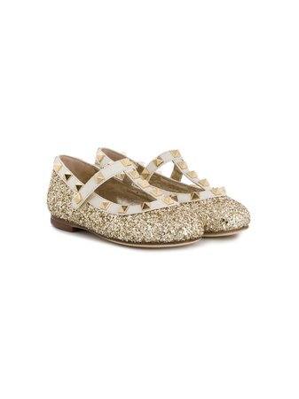 Shop gold Prosperine Kids studded glitter ballerina shoes with Express Delivery - Farfetch