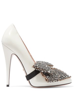 Gucci | Bow-embellished patent-leather pumps | NET-A-PORTER.COM
