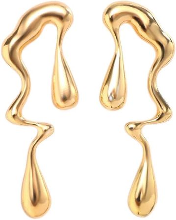 Amazon.com: Irregular Waterdrop Earrings,Asymmetrical Drop Earrings Vintage Exaggerated Melting Liquid Gold Statement Earrings for Women Girls (Gold): Clothing, Shoes & Jewelry