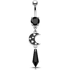 Melighting Dangle Celestial Moon Belly Piercing Bar Gothic Navel Ring 14g Belly Button Ring Surgical Steel 316L Belly Bars Piercing Jewellery : Amazon.co.uk: Fashion