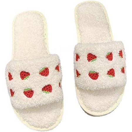 strawberry fuzzy slippers | shuwee