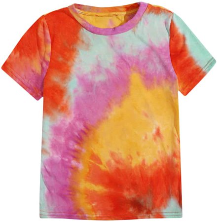 SweatyRocks Women's Short Sleeve Tie Dye T-Shirt Summer Casual Tee Top Multicoloured M at Amazon Women’s Clothing store
