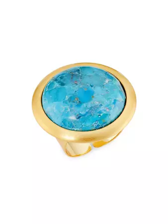 Nest Brushed 22K Gold-Plated & Turquoise Adjustable Ring