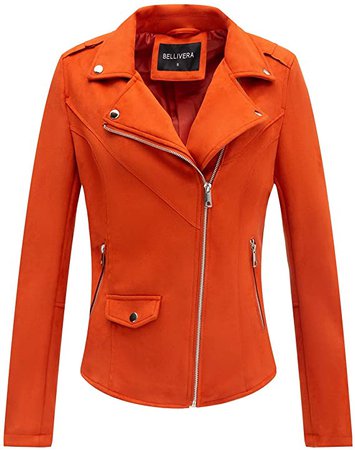 Amazon.com: Bellivera Faux Suede Leather Jackets for Women, Moto Biker Short Coat with 2 Pockets Yellow Large: Clothing