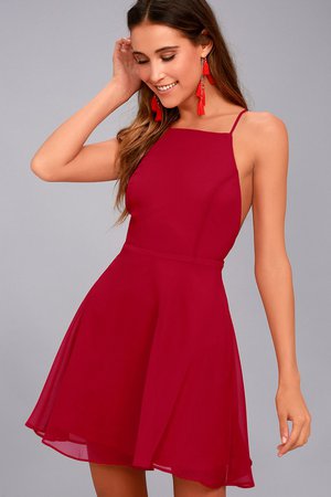 Lovely Red Dress - Skater Dress - Fit and Flare Dress - Lulus