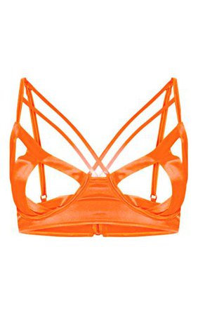 Neon Orange Satin Caged Bralet | Tops | PrettyLittleThing