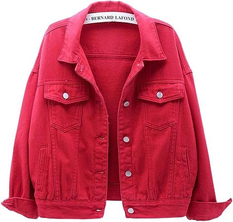 ebossy Women's Candy Color Denim Jacket Relaxed Fit Casual Jean Trucker Jacket (XX-Large, Red) at Amazon Women's Coats Shop