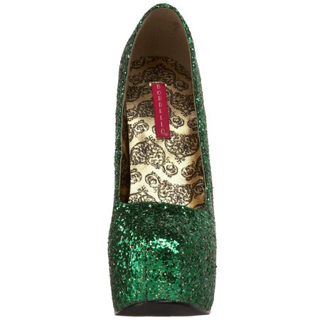 5" Heel Green Glitter Platform Burlesque Pumps | Bordello TEEZE-06G | Shoecup.com