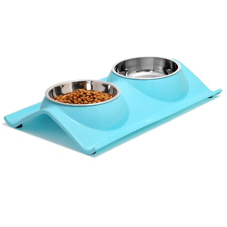 Pet Supplies : UPSKY Double Dog Cat Bowls Premium Stainless Steel Pet Bowls No-Spill Resin Station, Food Water Feeder Cats Small Dogs, Sky Blue : Amazon.com