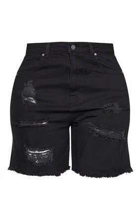 Shape Black High Waist Longline Distressed Denim Shorts - New In | PrettyLittleThing