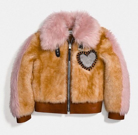 pink and brown fur heart jacket