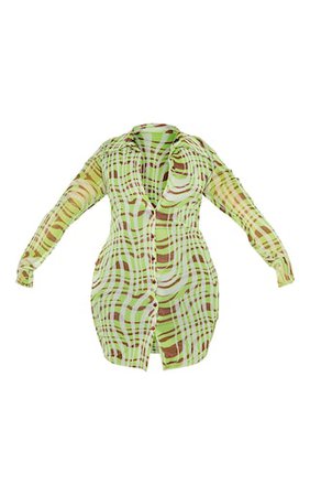 Plus Lime Geo Swirl Print Mesh Button Down Shirt Dress - Dresses - PLT Plus - Shop By.. | PrettyLittleThing USA