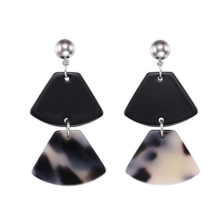 Geometric Drop Earrings, Marble Double Fan-Shaped Acrylic Dangle Earrings, Black (Black): Clothing