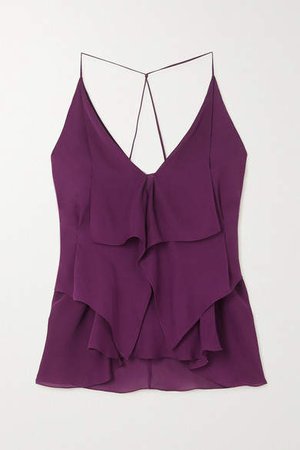 Zenna Ruffled Silk-georgette Halterneck Camisole - Purple