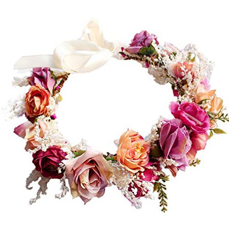 YAZILIND Wedding Bridal Flower Wreath Crown Bridesmaid Rose Floral Garland Beach Headdress with Ribbon Photo Props: Amazon.ca: Jewelry