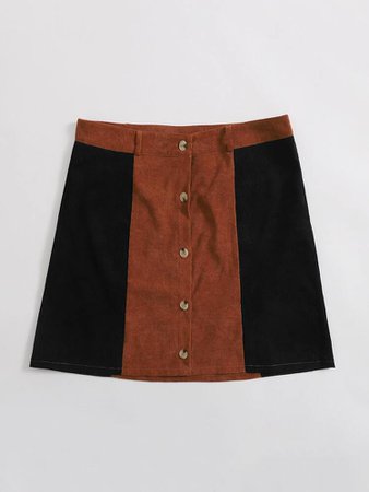 Plus Color Block Button Front Corduroy Skirt | SHEIN USA