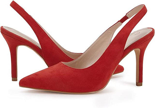 Amazon.com | Trish Lucia Womens Slingback Pointed Toe Stiletto Pumps Slip-on High Heels Office Lady Sandals Party Prom Dress Shoes Red | Shoes