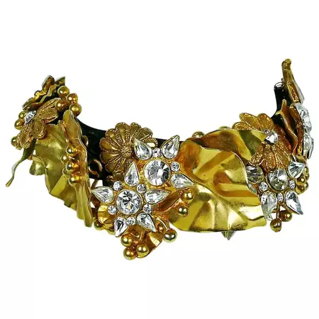 Christian Lacroix Vintage Jewelled Gold Toned Choker For Sale at 1stDibs